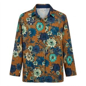 NEW Bryn Walker Alabama Shirt 3X Bellagio Floral Tunic Ochre Teal Made in USA